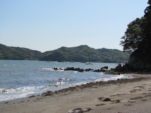 粟皇子神社の前の浜