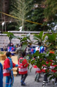 子供神輿が豊年踊り舞台の周囲を三周（櫲樟尾神社）