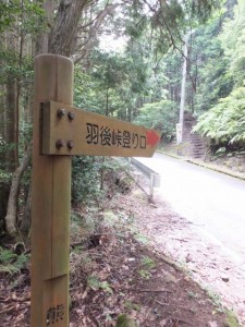 「羽後峠への登り口」の道標