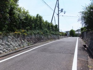 「熊野街道」の道標から上りの坂道